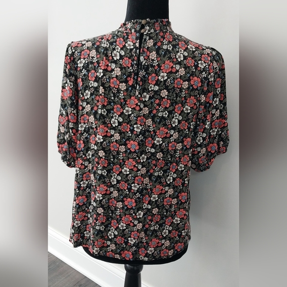 Knox Rose black floral short sleeve high neck Blouse Size Small - Picture 7 of 16